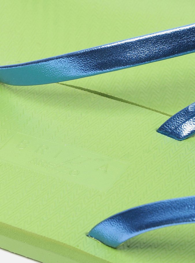 Chinelo de Dedo Verde Tira Metalizada Azul Brizza