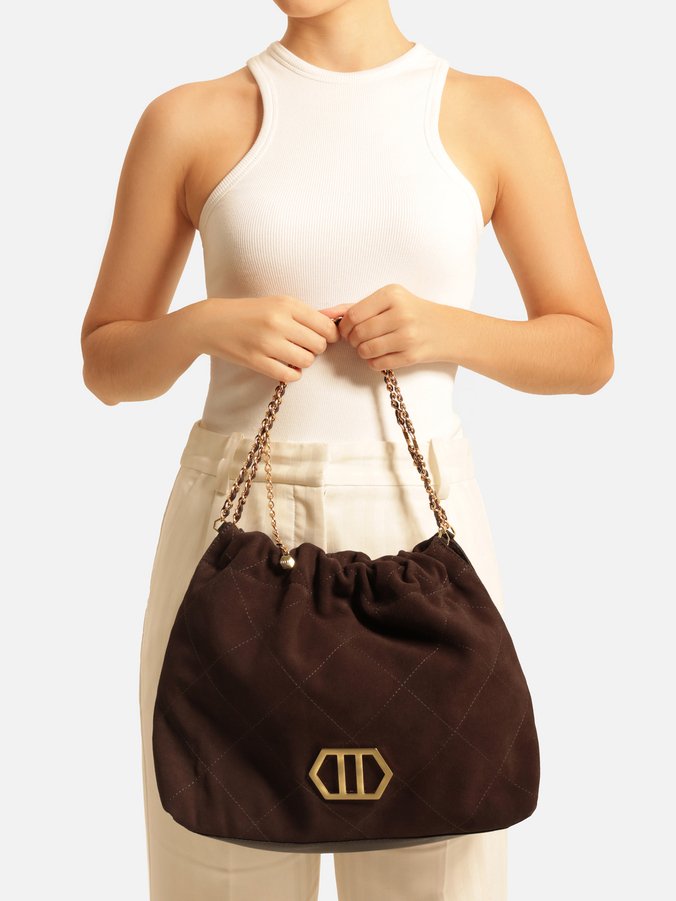 Bolsa Hobo Marrom Couro Acamurçado Esther Grande