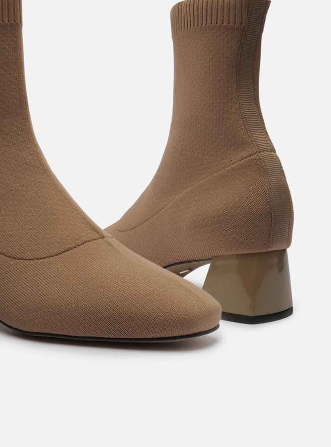 Bota Skinny Nude Knit Cano Médio