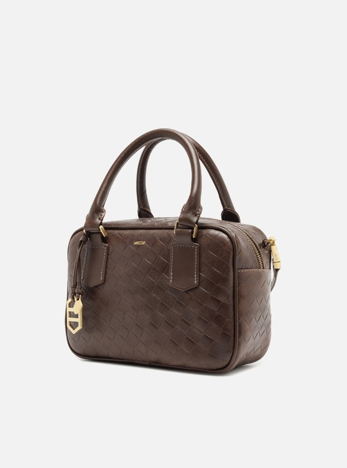 Bolsa Bowling Marrom Couro Tressê Média