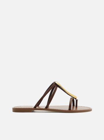 Rasteira Marrom Tiras Metal Orgânico