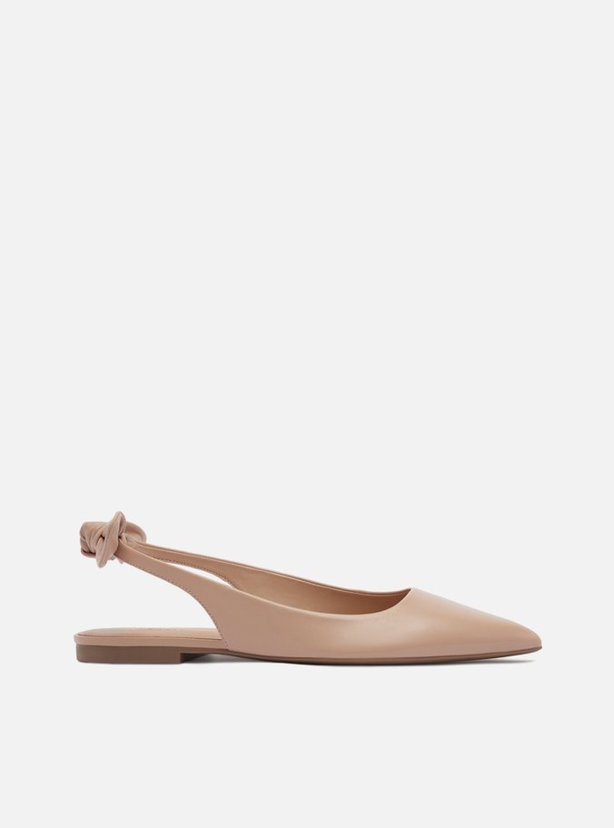 Sapatilha Nude Couro Bico Fino Slingback Laço