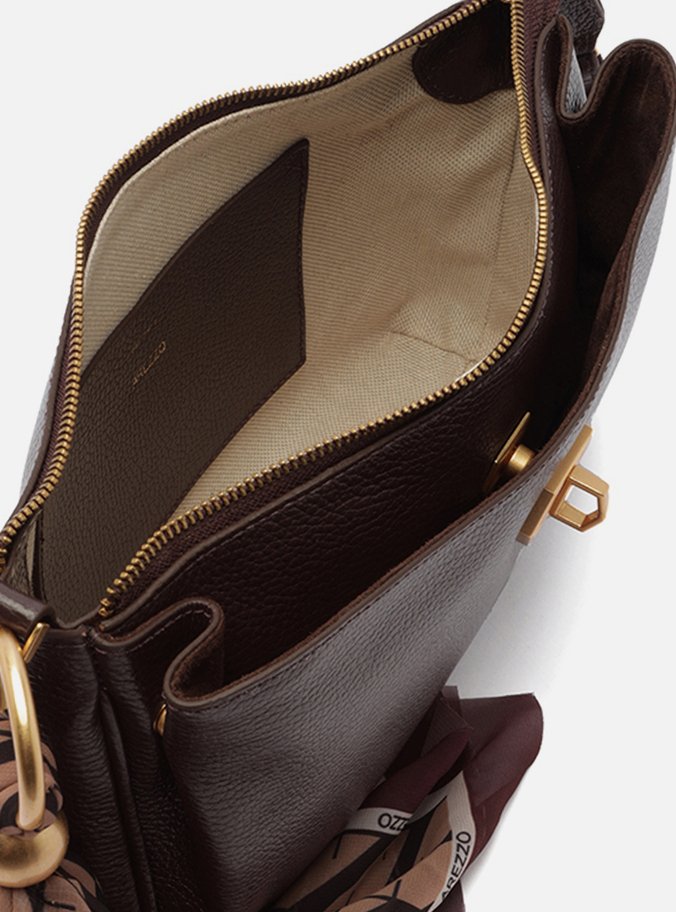 Bolsa Tiracolo Marrom Couro Pequena Lenço