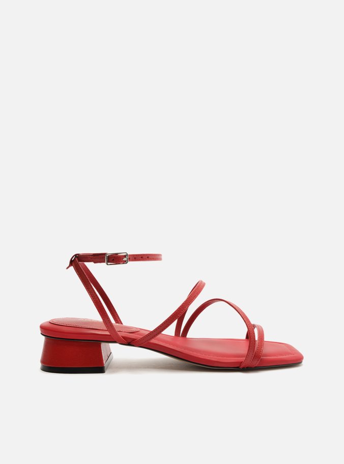 Sandália Vermelho Salto Bloco Fivela