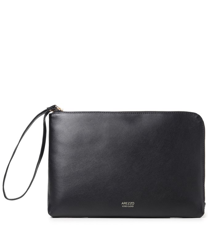 Clutch Preta Couro Serena Grande
