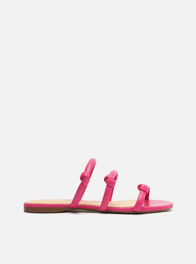 Sandália Rasteira Rosa Pink Bico Redondo Tiras Nó