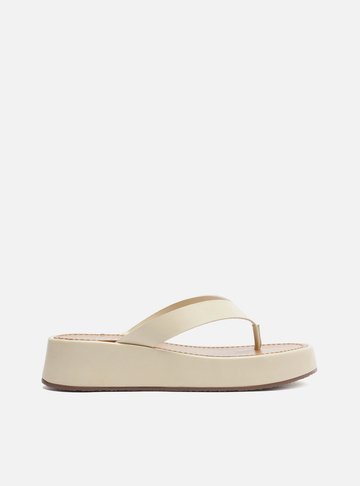 Tamanco Branco Couro Flatform Thong