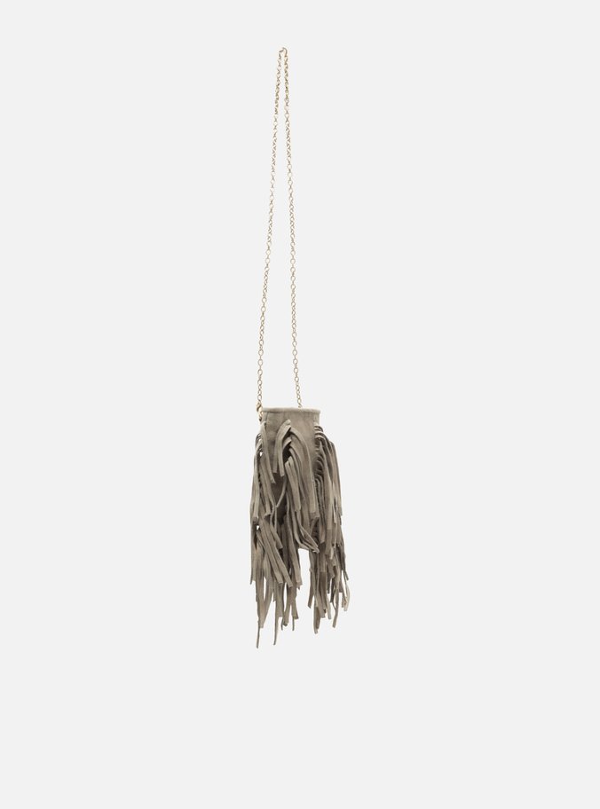 Mini Bag Cinza Suede Franjas Porta-Celular