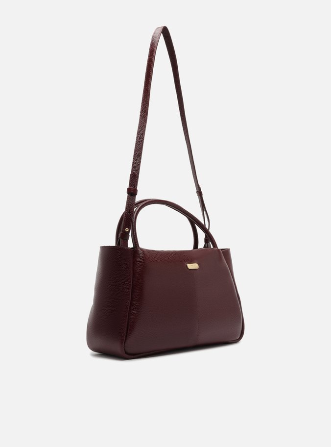 Bolsa Tote Vinho Couro Grande Tag Metal