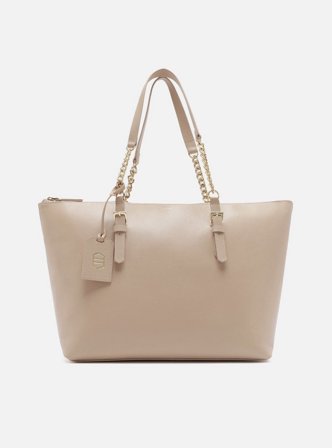 Bolsa Shopping Bege Couro Grande Alça Corrente Arezzo