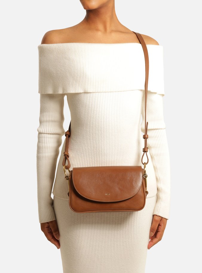 Bolsa Tiracolo Marrom Couro Pequena Metais Alça