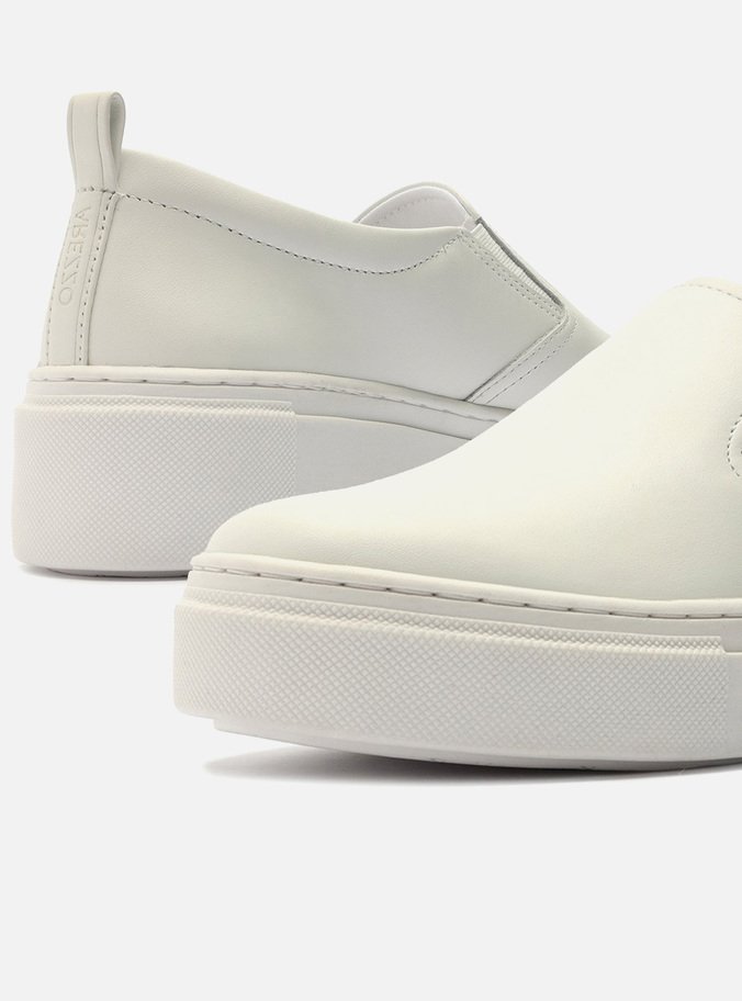 Tênis Slip On Couro Flatform Elástico Branco