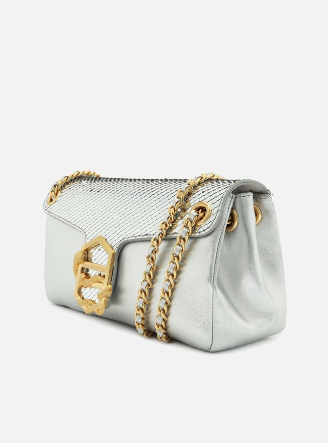 Bolsa Tiracolo Prata Couro Snake Média