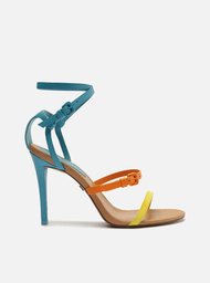 Sandália Colorida Couro Salto Fino Tiras Cruzadas