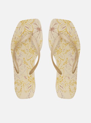 Chinelo de Dedo Dourado Square Flores