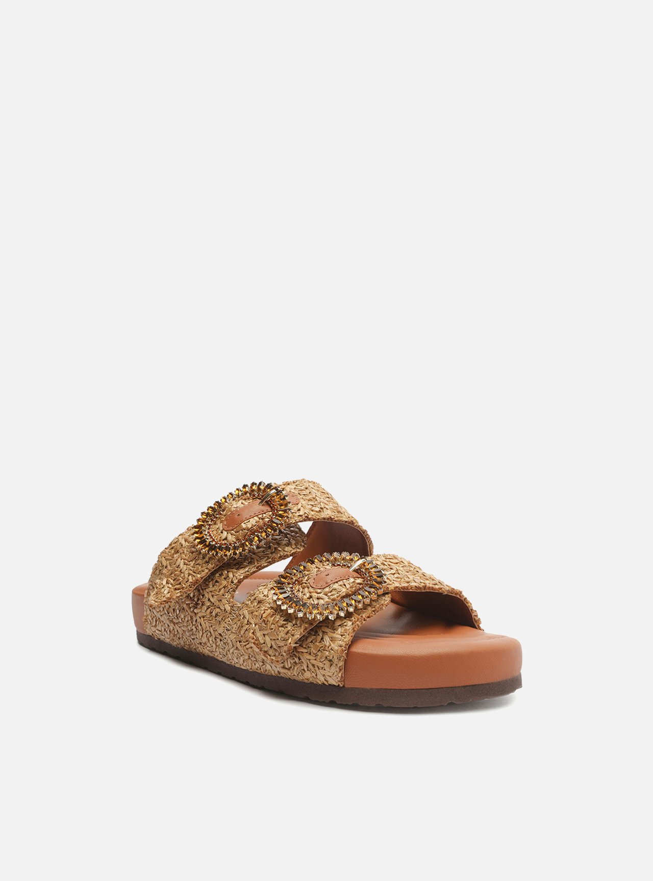 Sandália Papete Marrom Tramada Flatform Pedraria — foto 2