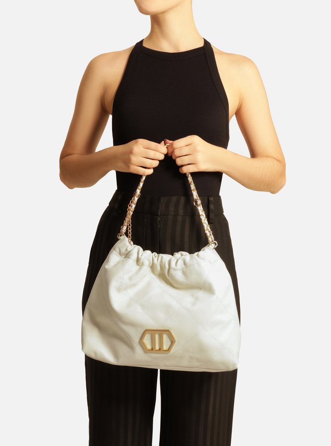 Bolsa Hobo Branca Couro Esther Grande