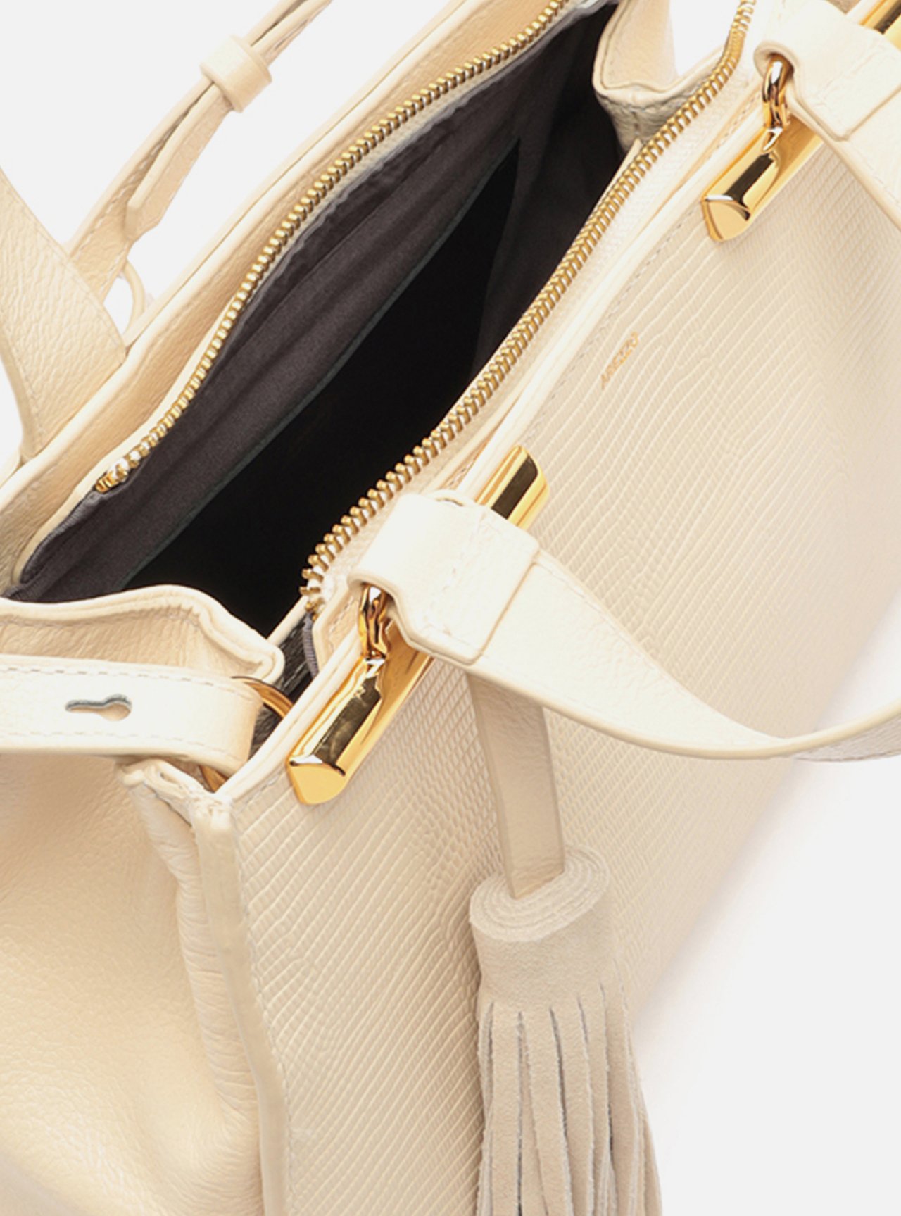 Bolsa Tote Branca Couro Média Croco Franja — foto 4