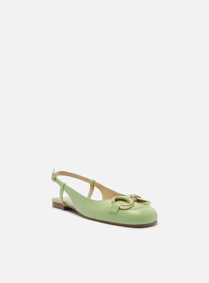 Sapatilha Verde Couro Slingback