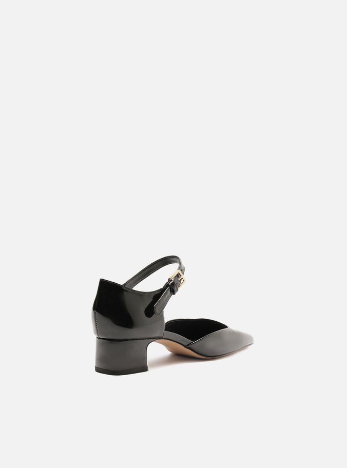 Scarpin Preto Verniz Salto Baixo Bico Quadrado