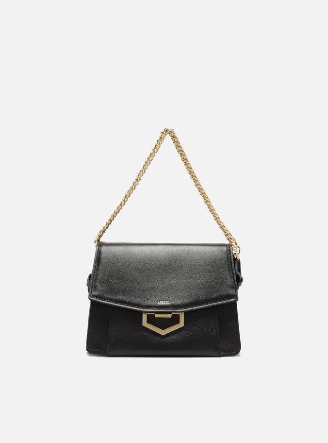 Bolsa Tiracolo Preta Couro Pequena Metal