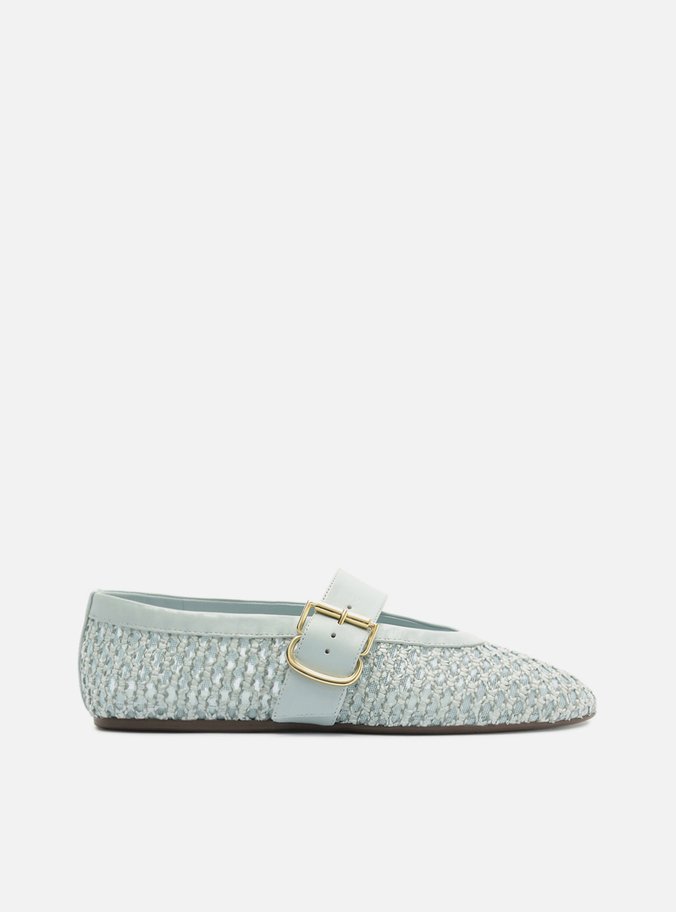 Sapatilha Azul Bico Redondo Fivela Dourada