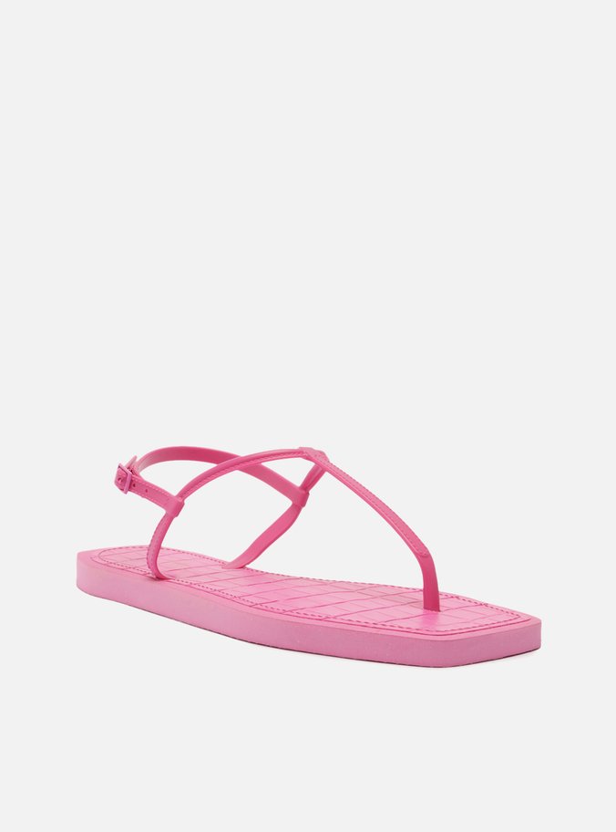Sandália Rasteira Rosa Square Palmilha Croco