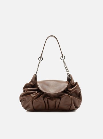 Arezzo — Bolsa Shoulder Marrom Couro Média Franzida