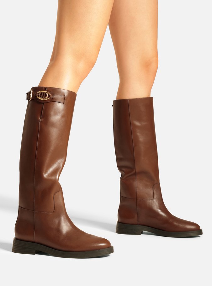 Bota Caramelo Couro Cano Longo Montaria Metal