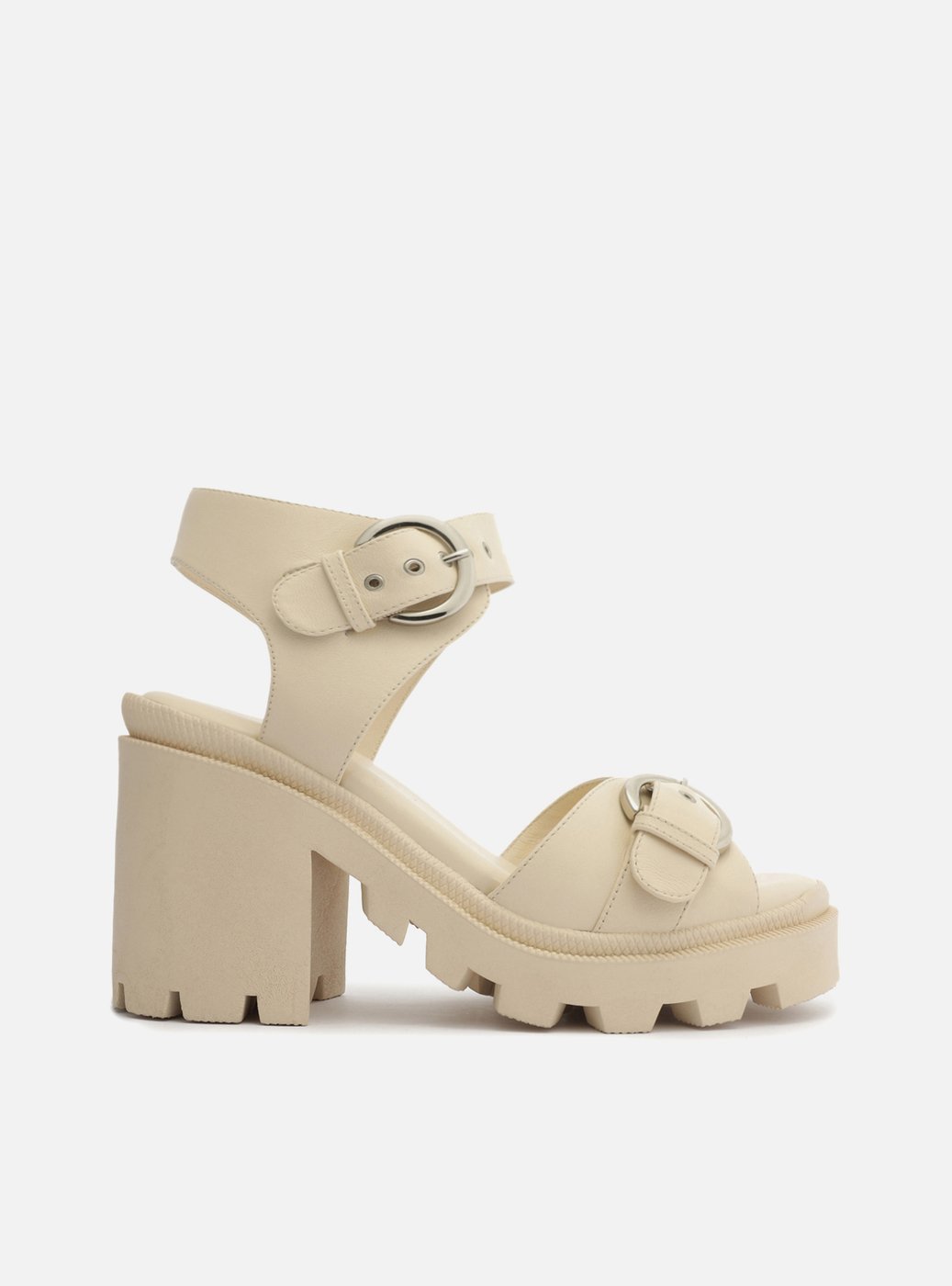 さぼねっち Sandália Off-White Salto Alto Tratorada Fivelas | Arezzo