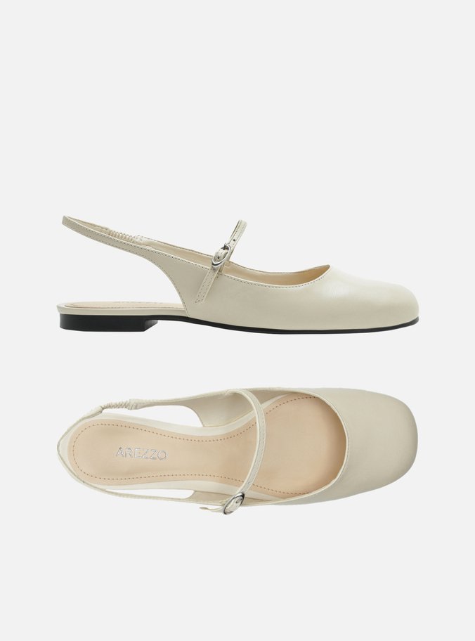 Sapatilha Boneca Off-White Couro Tira Slingback