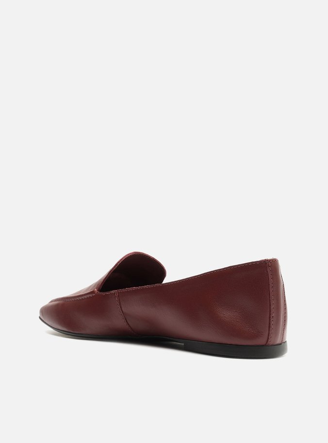 Mocassim Vinho Couro Bico Quadrado Costuras