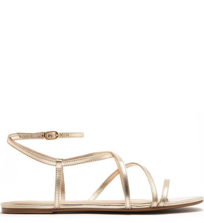Sandália Couro Flat Metal Platino