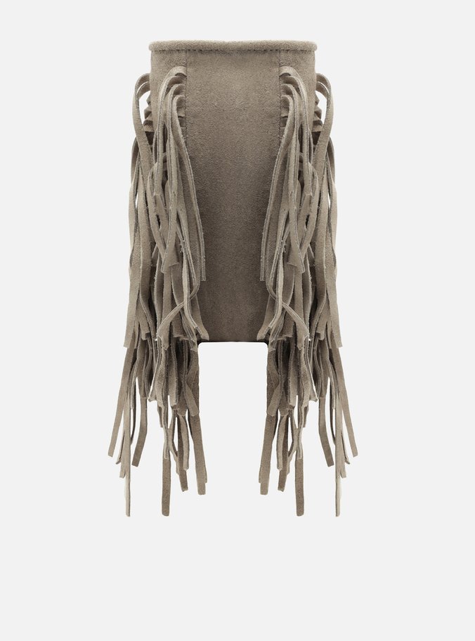 Mini Bag Cinza Suede Franjas Porta-Celular