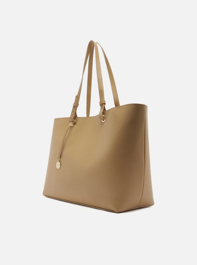 Bolsa Shopping Bege Grande Charm Metal