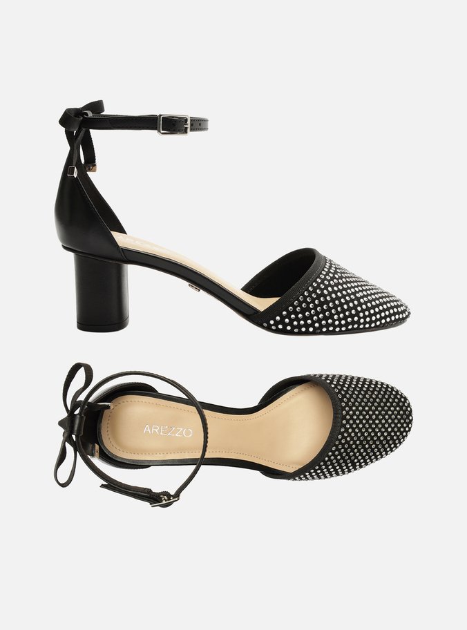 Scarpin Preto Salto Bloco Aberto Strass