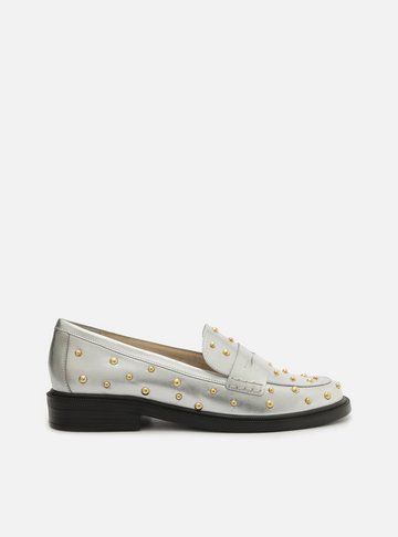 Mocassim Couro Prata Tachas