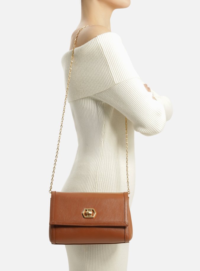 Bolsa Tiracolo Marrom Couro Média Encaixe Metal