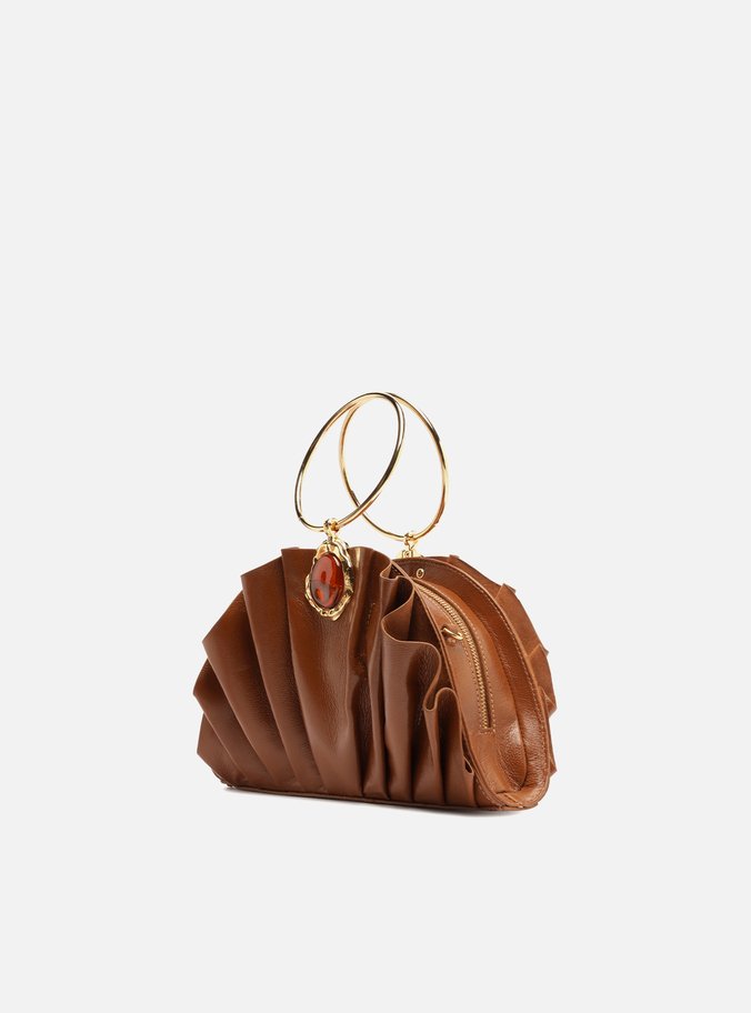 Bolsa Clutch Caramelo Couro Pequena Pedra