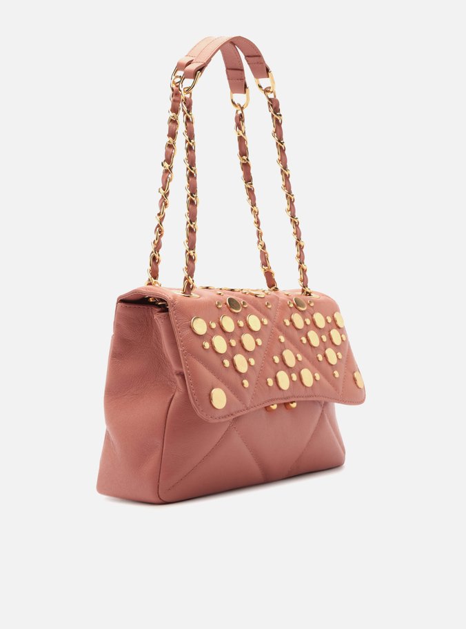 Bolsa Tiracolo Rosa Couro Mizz Média Tachas