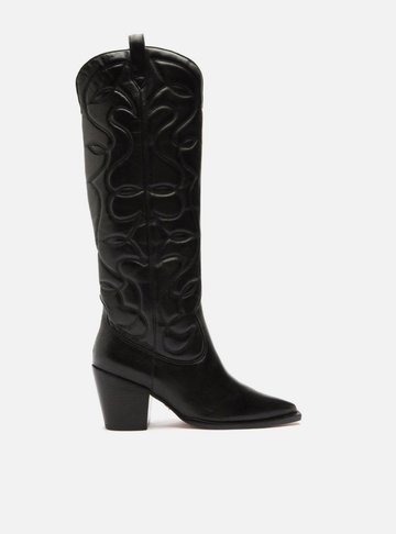 Bota Preta Couro Cano Longo Western Georgia