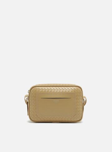 Bolsa Tiracolo Bege Tressê Pequena Bolso Frontal