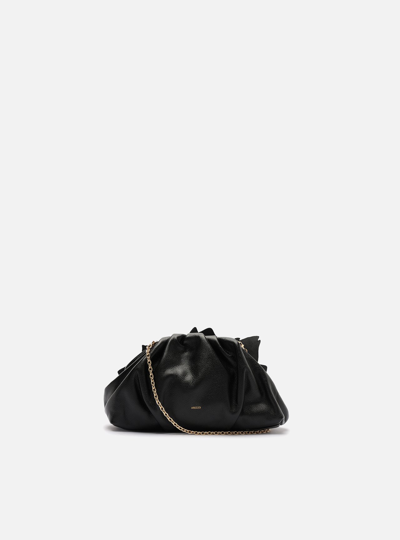 Bolsa Clutch Preta Couro Pequena Flor Corrente — foto 3