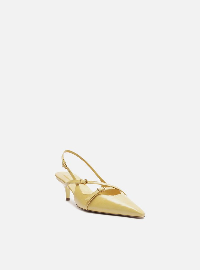 Scarpin Amarelo Couro Salto Médio Slingback Amélia