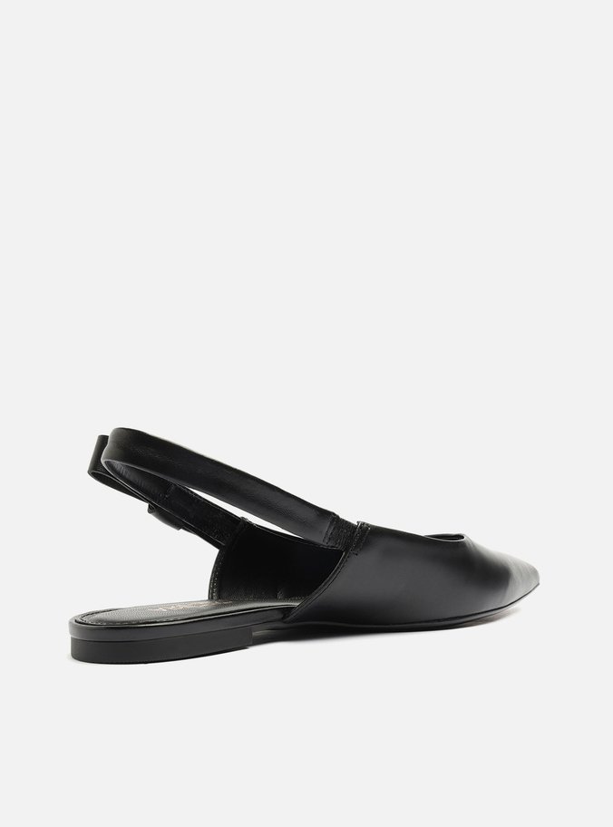 Sapatilha Preta Couro Slingback Bico Fino