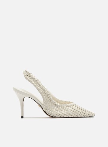 Scarpin Branco Tressê Bico Fino Slingback