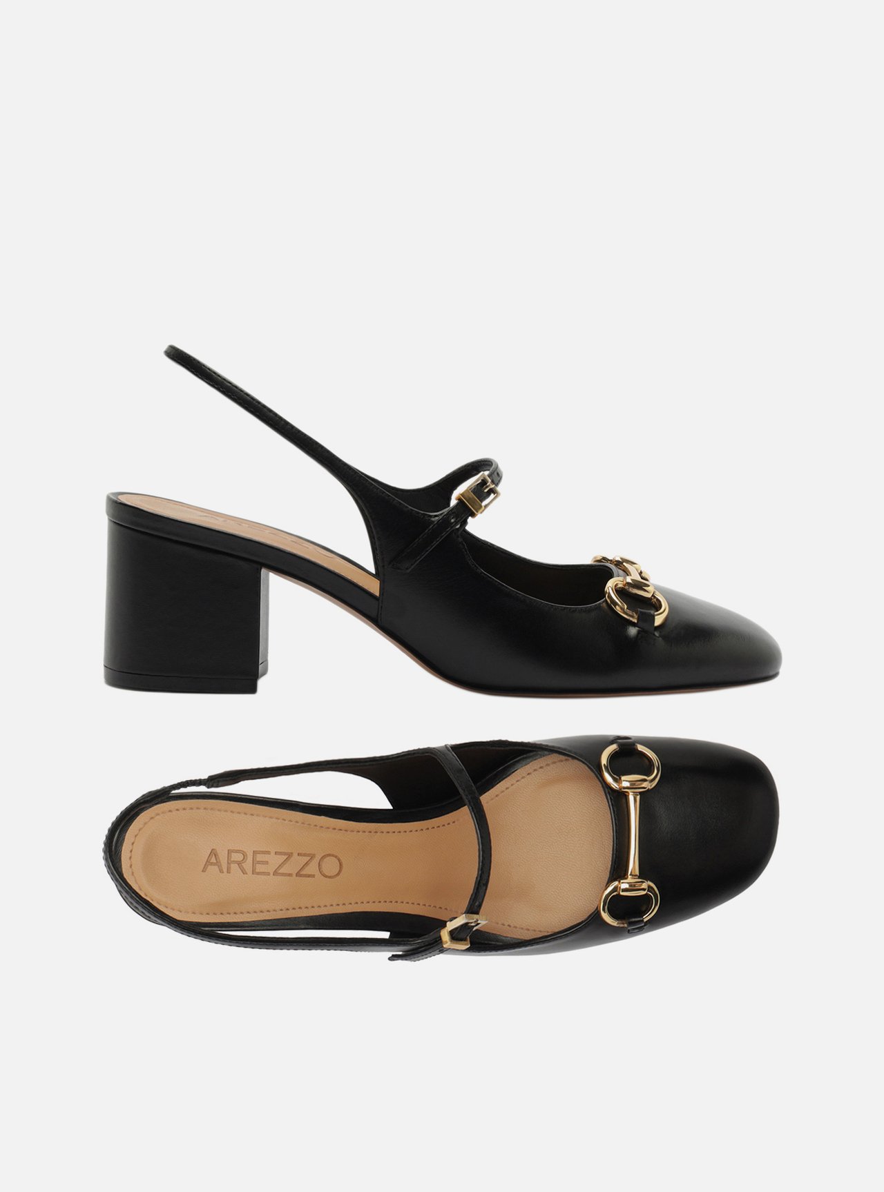 Scarpin Preto Couro Salto Bloco Bridão Slingback — foto 6