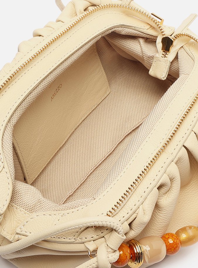 Clutch Branca Couro Média Pedrarias Concha
