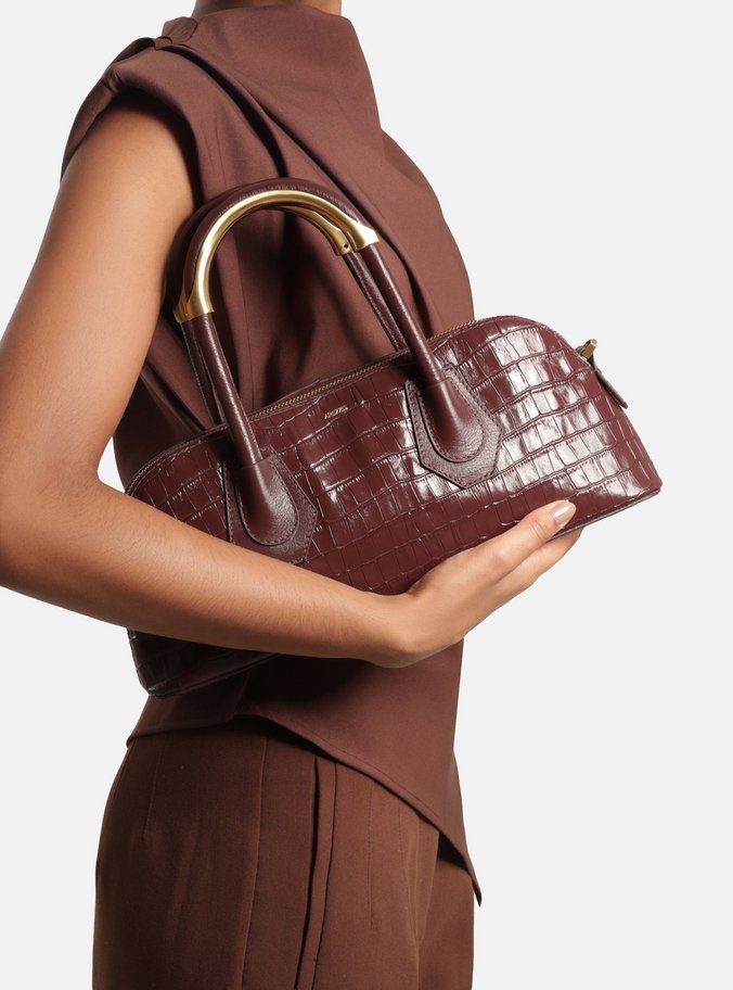 Bolsa Tote Vermelha Couro Média Croco
