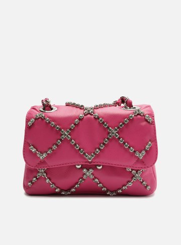 Bolsa Tiracolo Rosa Couro Mizz Pequena Pedrarias